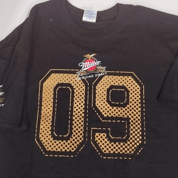 Miller 09 short sleeve T-shirt black gold graphic design men's size L - Picture 2 of 4